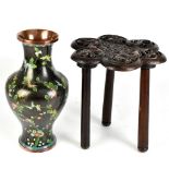 A large contemporary Chinese cloisonné vase, height 37cm, together with a Chinese hardwood stool