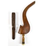 Two treen knitting sheaths comprising a George III Yorkshire goose wing example with studded