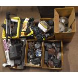 A large quantity of cameras and accessories including tripod stand, various cases, etc. Footnote: