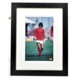 GEORGE BEST; a signed coloured photograph with CoA verso issued by Sportizus Ltd, 27.7 x 17.6cm,