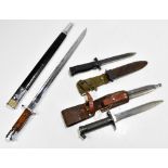 Three bayonets comprising Swedish 1896 Mauser, Sanders of Sheffield 1907 S.M.L.E. R.A.F. dress