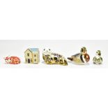 ROYAL CROWN DERBY; five paperweights to include 'Sleeping Ginger Kitten', 'Sweet Shop', etc (5).