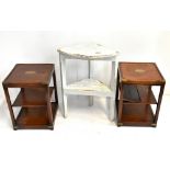 A pair of mahogany bedside tables with applied brass corners and oval cartouches, height 56cm,