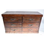 A large modern reclaimed teak rectangular chest of six drawers, raised on plinth base, length 158cm,