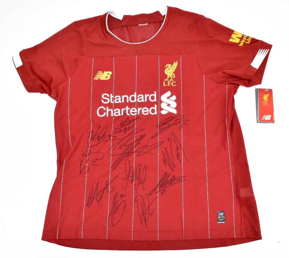 LIVERPOOL 2020 PREMIER LEAGUE WINNERS; a New Balance junior home shirt with Standard Chartered