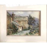 E.M HUNT; watercolour on paper, house and garden scene, signed lower right, 25.5 x 35cm, framed. (