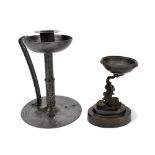 A late 19th century French bronze pomander (lacking cover) with column modelled as a grotesque