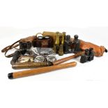 A mixed group of optical equipment including Taylor-Hobson 1943 military issued binoculars with