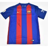 LIONEL MESSI; a signed Nike Dri-Fit FC Barcelona home shirt, signed to front, serial no.