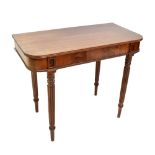 A Regency mahogany D-end table raised on fluted column supports, length 90cm, depth 45.5cm, height