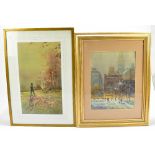 MICHAEL CRAWLEY; watercolour, 'Winter, Central Park, New York', signed and inscribed verso, and a