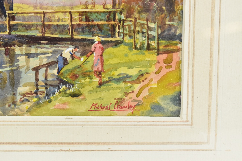 MICHAEL CRAWLEY; watercolour, 'Markeaton Brook, Derby', signed and inscribed verso, 13 x 21.5cm, - Image 3 of 4