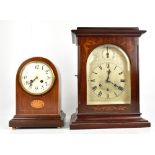 GUSTAV BECKER; an early 20th century mahogany cased bracket clock with inlaid decoration surrounding