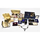 A quantity of assorted costume jewellery including gold plated snap bangle, two mourning