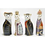 ROYAL CROWN DERBY; four animal paperweights from the 'Royal Cats' series to include 'Pearly King'