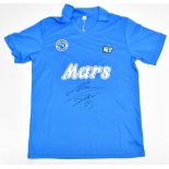 DIEGO MARADONA; a retro-style S.S.C. Napoli home shirt with Mars logo, signed to front, size L.