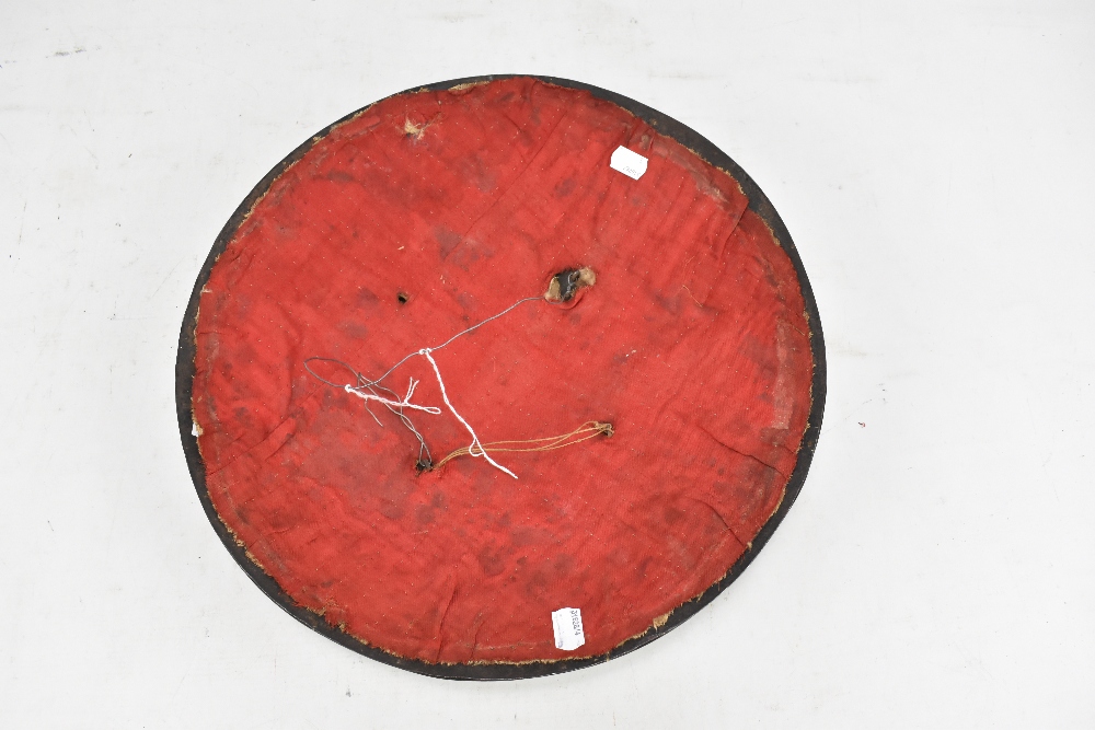 An early 19th century Indian shield (dhal) with script, floral and animal decorated border, four - Image 2 of 2