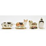 ROYAL CROWN DERBY; four animal paperweights to include 'Spotty Pig' no.217/1500, complete with