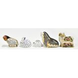 ROYAL CROWN DERBY; five animal paperweights to include 'Russian Walrus' no.534/1500, 'Platinum