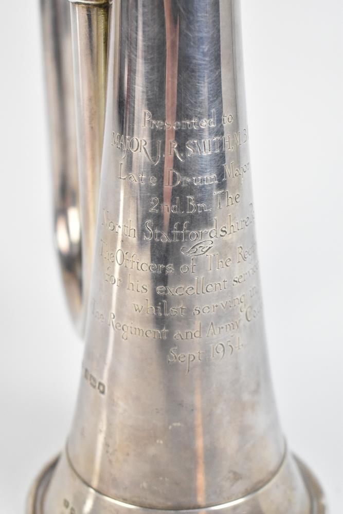 An unusual Elizabeth II hallmarked silver presentation bugle of typical form and size, inscribed ' - Image 2 of 8