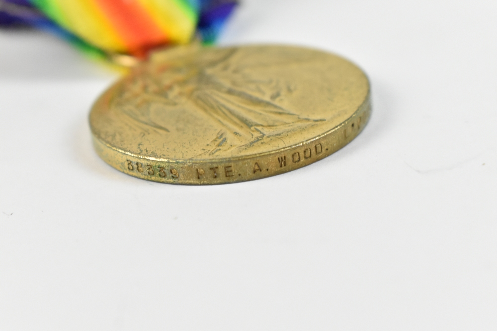 A World War I War and Victory Medal duo awarded to 38339 Pte. A. Wood L'Pool. R. and a single - Image 4 of 5