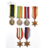 Six World War II assorted medals including the Italian Star, the Africa Star, the 1939-45 Star and