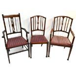 A set of four Edwardian line inlaid mahogany dining chairs (5+1), together with a similar