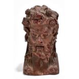 A 19th century carved red sandstone bust of Bacchus/Dionysus, possibly Italian Grand Tour, height