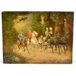 An early 20th century overpainted photographic print depicting a royal procession, probably