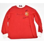 MANCHESTER UNITED LEGENDS; a Toffs retro-style Wembley 1963 shirt signed by George Best, Denis Law