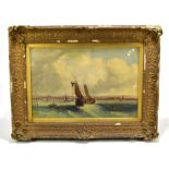 H VINCENT; oil on canvas, coastal scene with figures in a boat, signed, 30 x 45cm, framed and