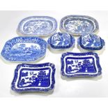 Two 19th century ironstone blue and white meat plates decorated in the Willow pattern, length