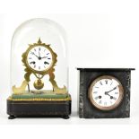 F L HAUSBERG OF PARIS; a 19th century brass skeleton clock, the enamelled dial set with Roman