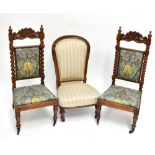 A pair of Victorian mahogany framed nursing chairs with drop-in seats, together with a further