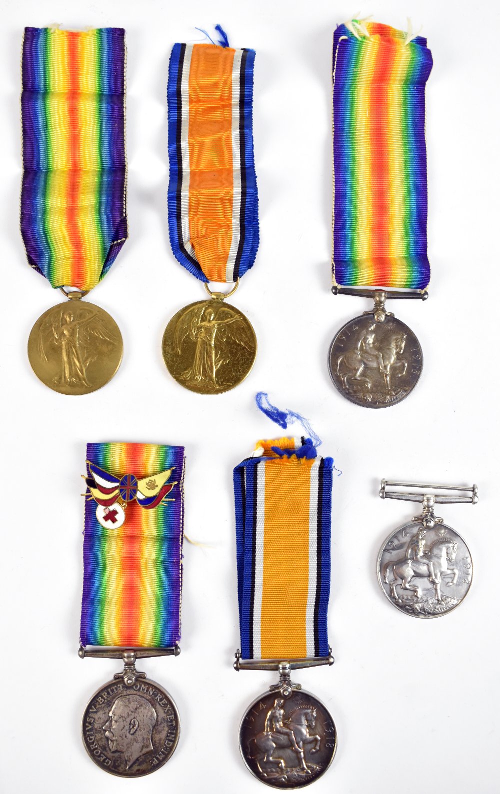 Six World War I medals comprising three War Medals awarded to 223201 Dvr. E.G. Simpson R.A., M2-