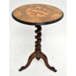 A Victorian inlaid rosewood occasional table, the circular top with inlaid parquetry detail,