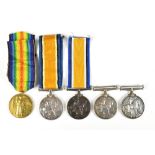 Five Scottish World War I medals comprising a War and Victory duo awarded to 21602 Pte. J. Fearn