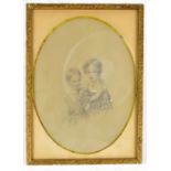 NOEL CARTER; pencil sketch, study of two children, signed and dated 1839, oval, 18.5 x 14.5cm,