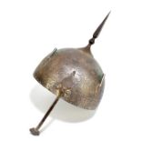 A 19th century Indian Khula Khud helmet, with cast scrolling decoration, height 37cm.Additional