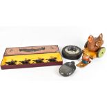 A mixed lot of assorted collectors' items including a British-made tinplate pull-along chicken, a