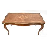 EPSTEIN; a reproduction French-style walnut and inlaid coffee table of serpentine outline raised