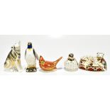 ROYAL CROWN DERBY; five animal paperweights to include 'Lion Cub' no.83/1500, complete with