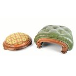 Two Victorian footstools including an arched example with green leather upholstered material, length