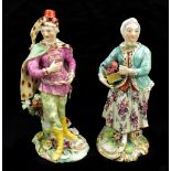 DERBY; a pair of 18th century figures depicting David Garrick in the role of Tancred, height 23cm,