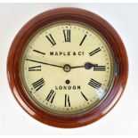 MAPLE & CO OF LONDON; a small sized mahogany cased wall clock, the eight inch dial set with Roman