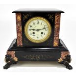 A Victorian slate and rouge marble mantel clock, the circular dial set with Roman, Arabic and