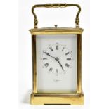 HENRY MARC OF PARIS; a 19th century brass cased repeating carriage clock, the enamelled dial set