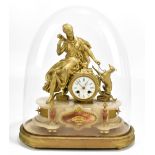 PREVOST OF GENEVA; a 19th century marbel mantel clock with gilt metal surmount, modelled as Diana