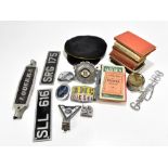 TRANSPORT INTEREST; a British transport cap, a Crosville badge, a Smiths dashboard clock with
