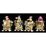DERBY; a set of four 18th century figures represented the four seasons, each on gilt heightened